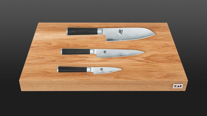 
                    Set coltelli con supporto di taglio, 3 coltelli