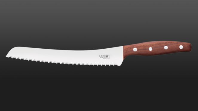 
                    The bread knife KB2 plum has a sharp steel balde and a handle of plum wood