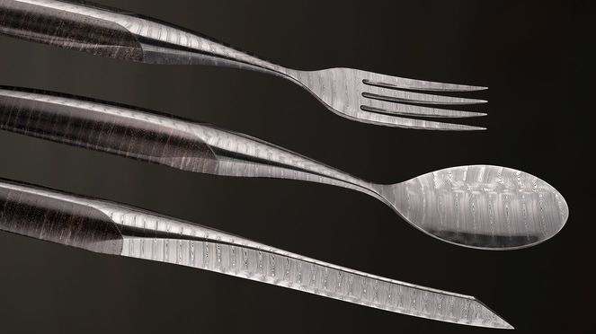 
                    Steak cutlery with spoon damask from sknife Biel