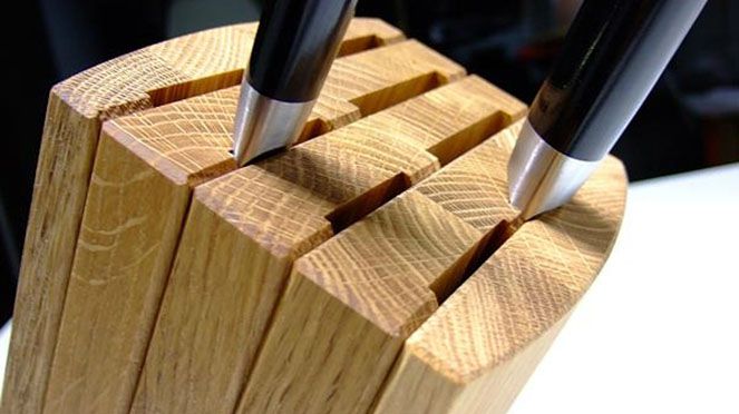 
                    Kai Wasabi knife block made from oak wood