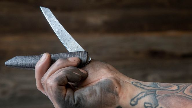 
                    Pocketknife damascus swiss knife with stainless damask blade