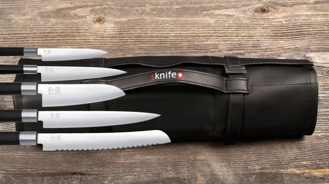 
                    knife bag apprentice with Kai Wasabi knives