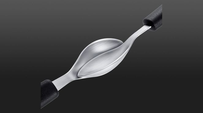 
                    The quenelle spoons engage flush with each other